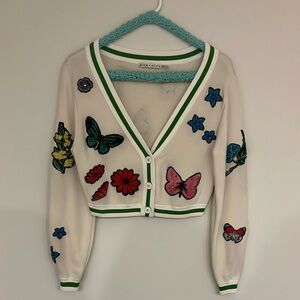 Alice + Olivia White Floral Embroidered Sweater